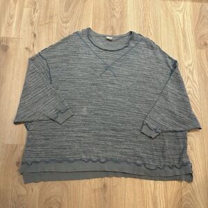 We the Free People Thermal Waffle Knit Top Shirt Size M Blue Oversized